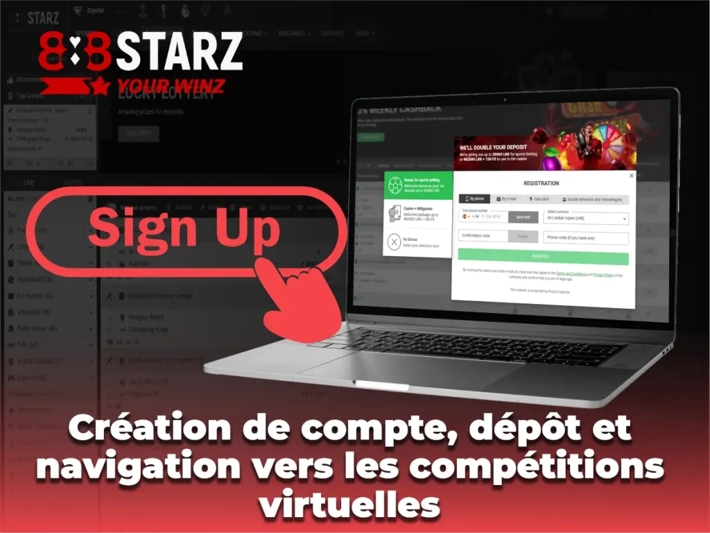 Création de compte, dépôt et navigation vers les compétitions virtuelles